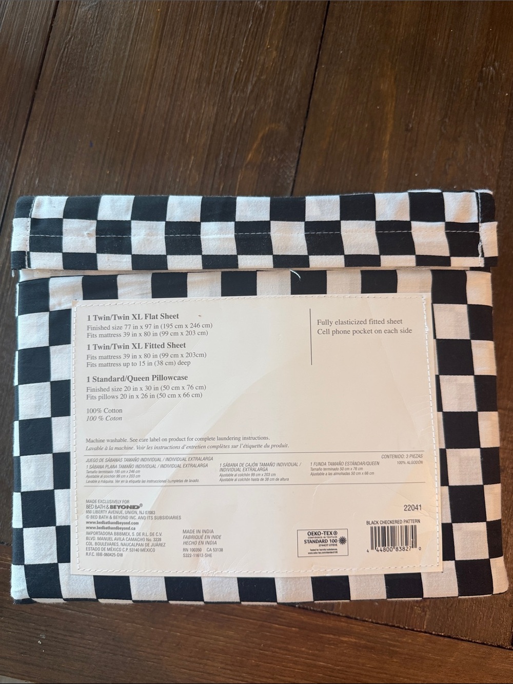 Studio Black and White Checkerboard Sheet Set with Cell Pocket - Picture 2 of 2